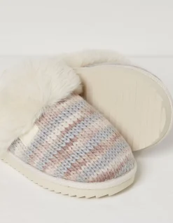 FatFace Kaia Knitted Mule Slippers Ivory Outlet