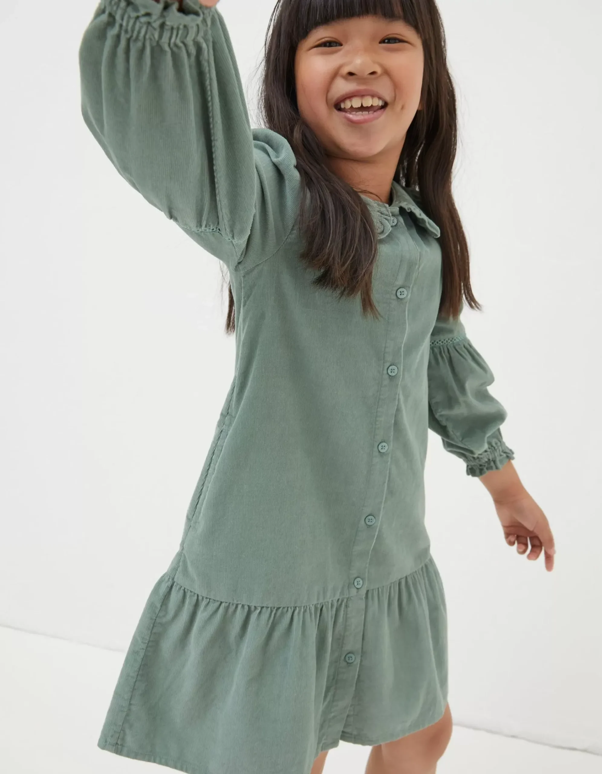 FatFace Katy Collared Cord Dress Sage Green Best
