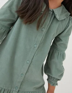 FatFace Katy Collared Cord Dress Sage Green Best
