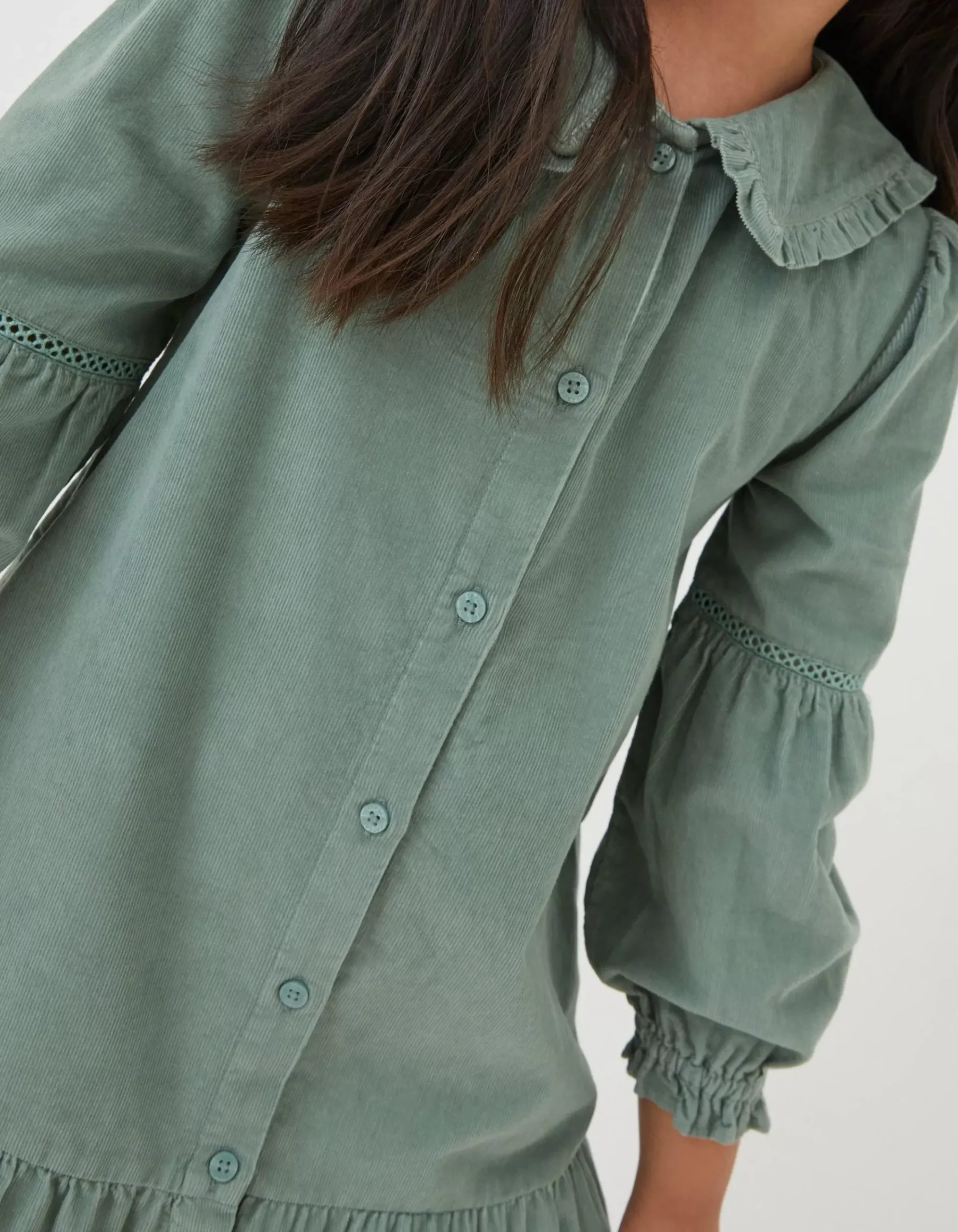 FatFace Katy Collared Cord Dress Sage Green Best