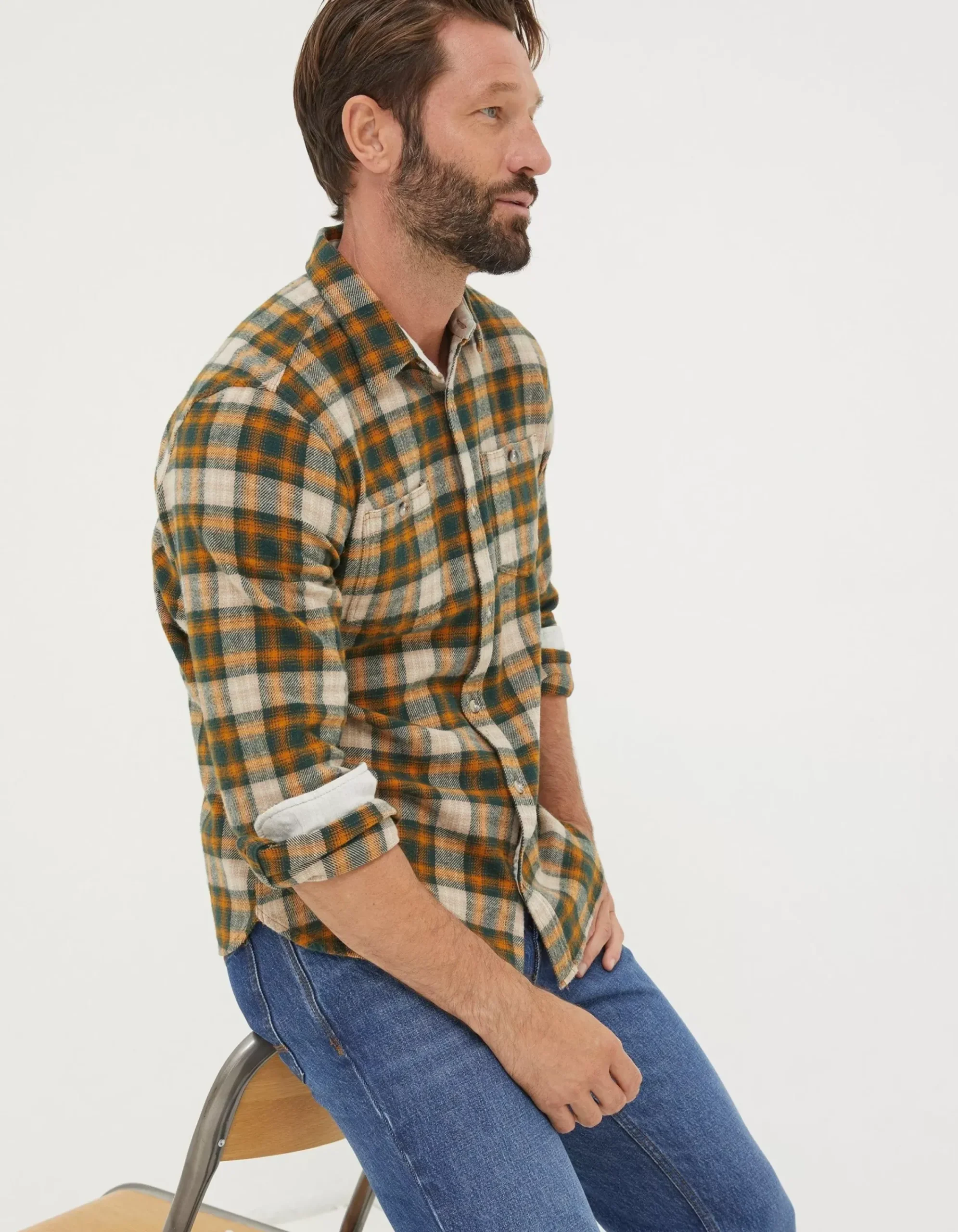 FatFace Kennedy Check Shirt Vintage Gold New