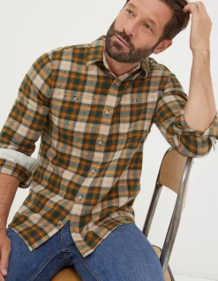 FatFace Kennedy Check Shirt Vintage Gold New