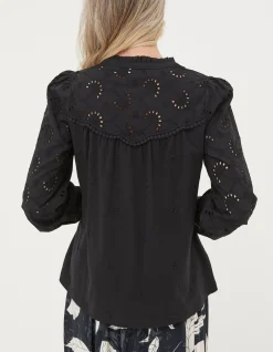 FatFace Kerry Broderie Top Black Outlet