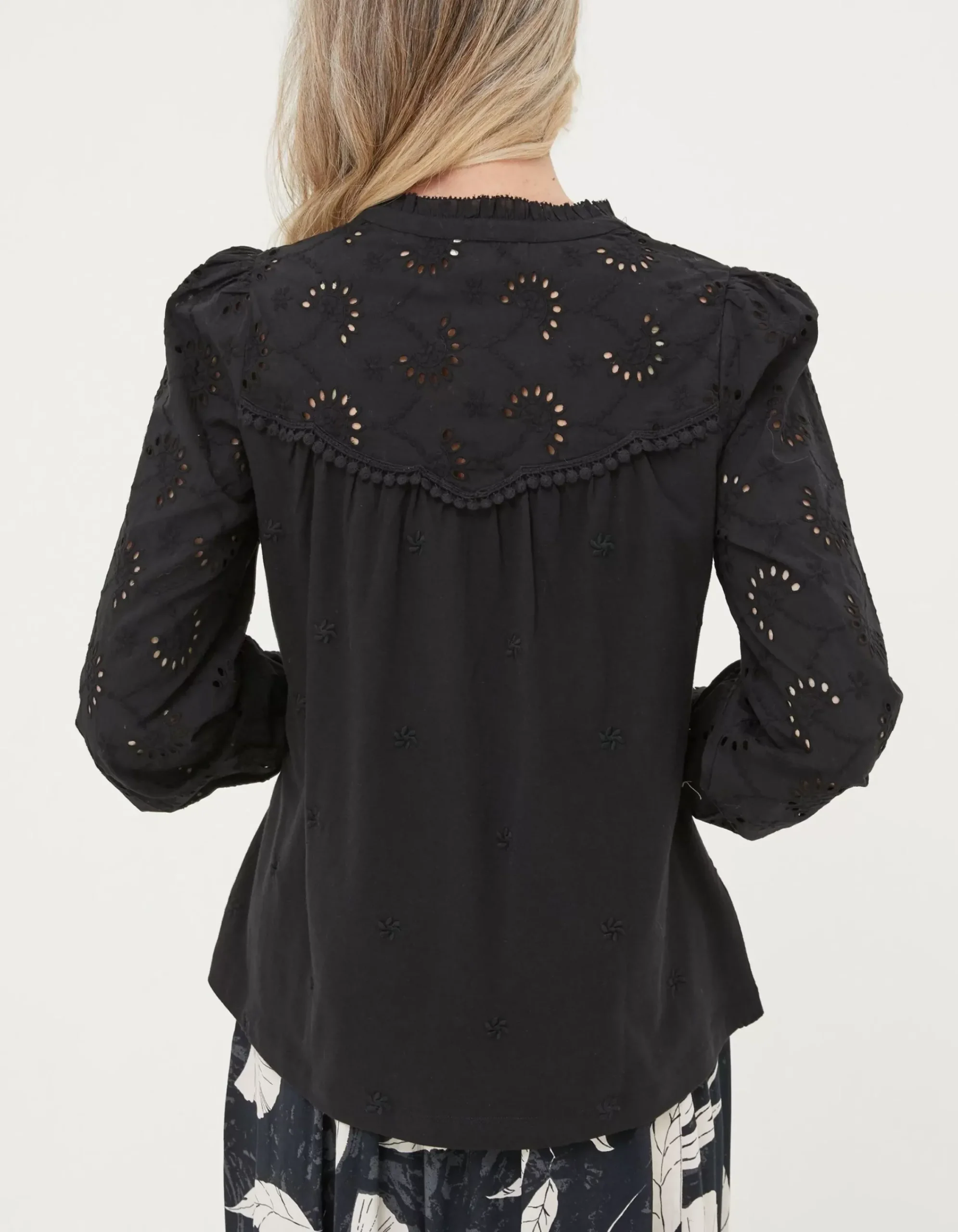 FatFace Kerry Broderie Top Black Outlet