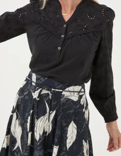 FatFace Kerry Broderie Top Black Outlet
