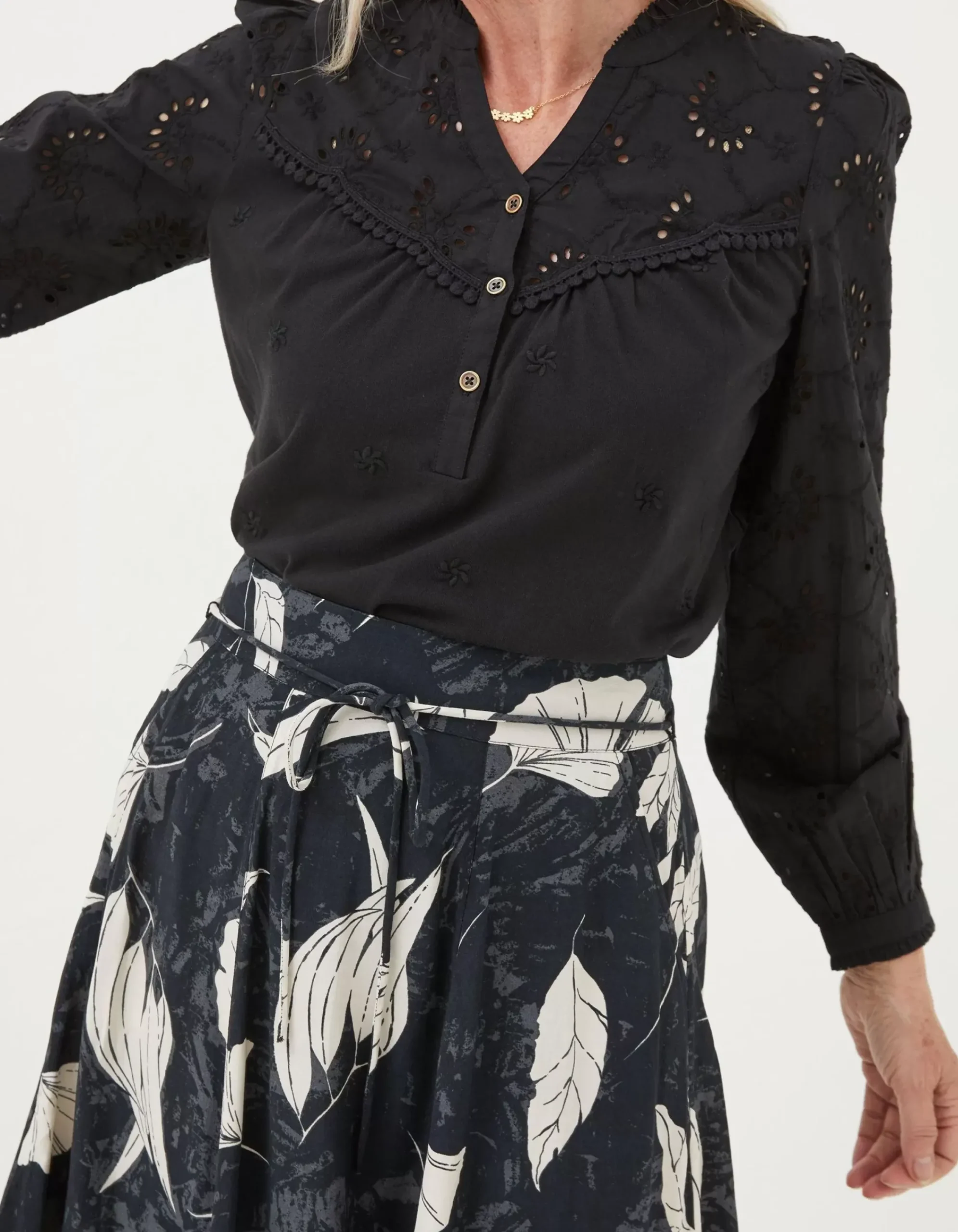 FatFace Kerry Broderie Top Black Outlet