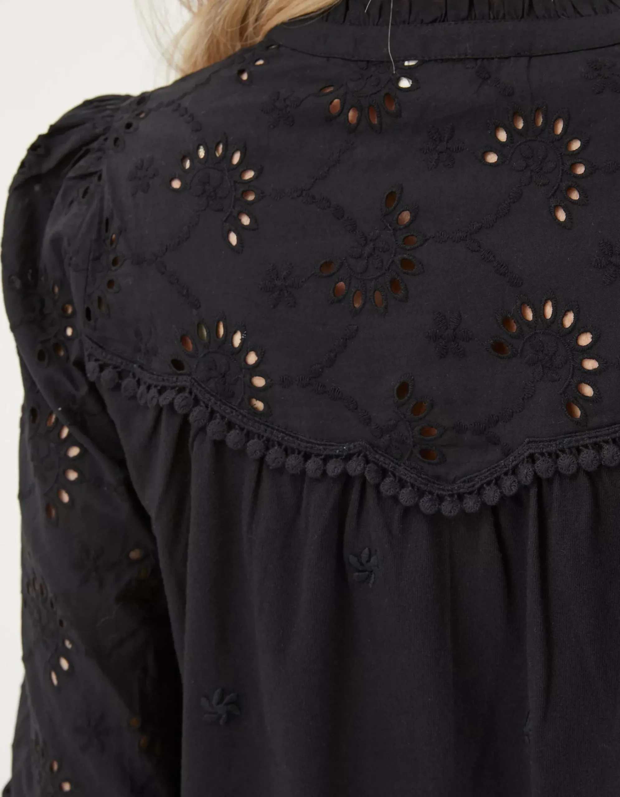 FatFace Kerry Broderie Top Black Outlet