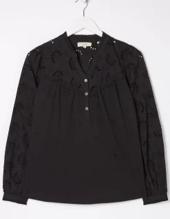 FatFace Kerry Broderie Top Black Outlet