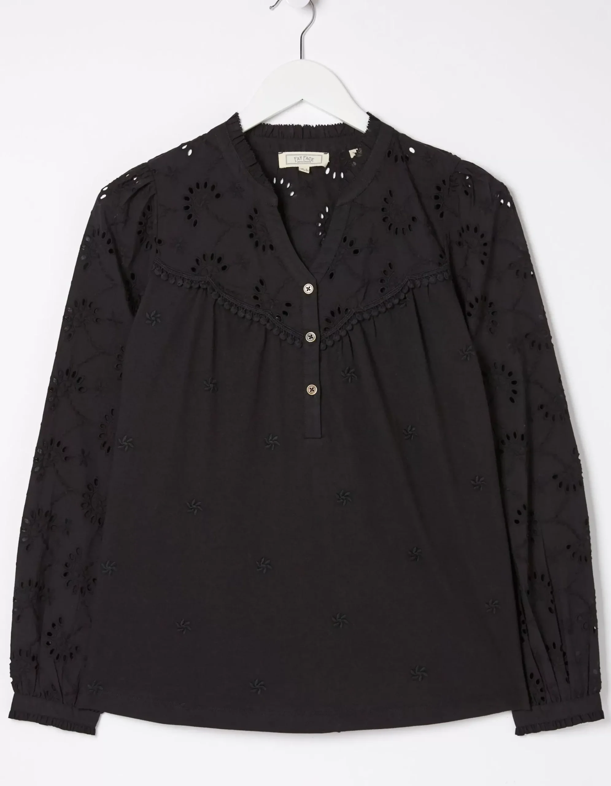 FatFace Kerry Broderie Top Black Outlet