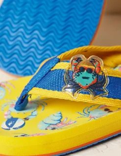 FatFace Kids Crab Flip Flops Yellow Sale