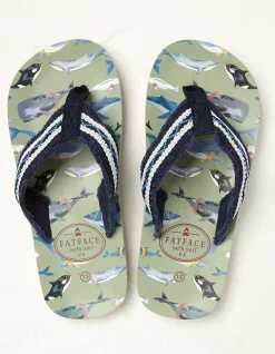 FatFace Kids Whale Flip Flops Green Clearance