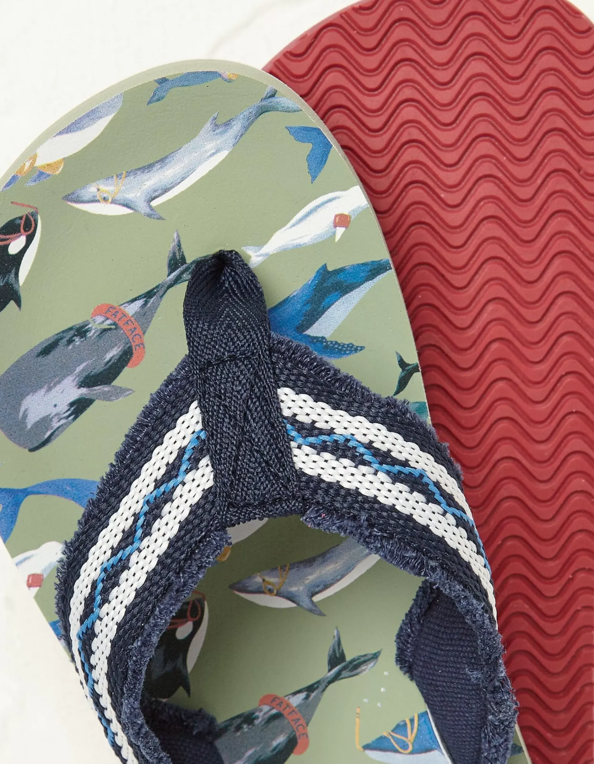 FatFace Kids Whale Flip Flops Green Clearance