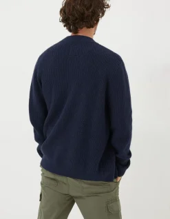 FatFace Knitted Bomber Cardigan Navy Outlet