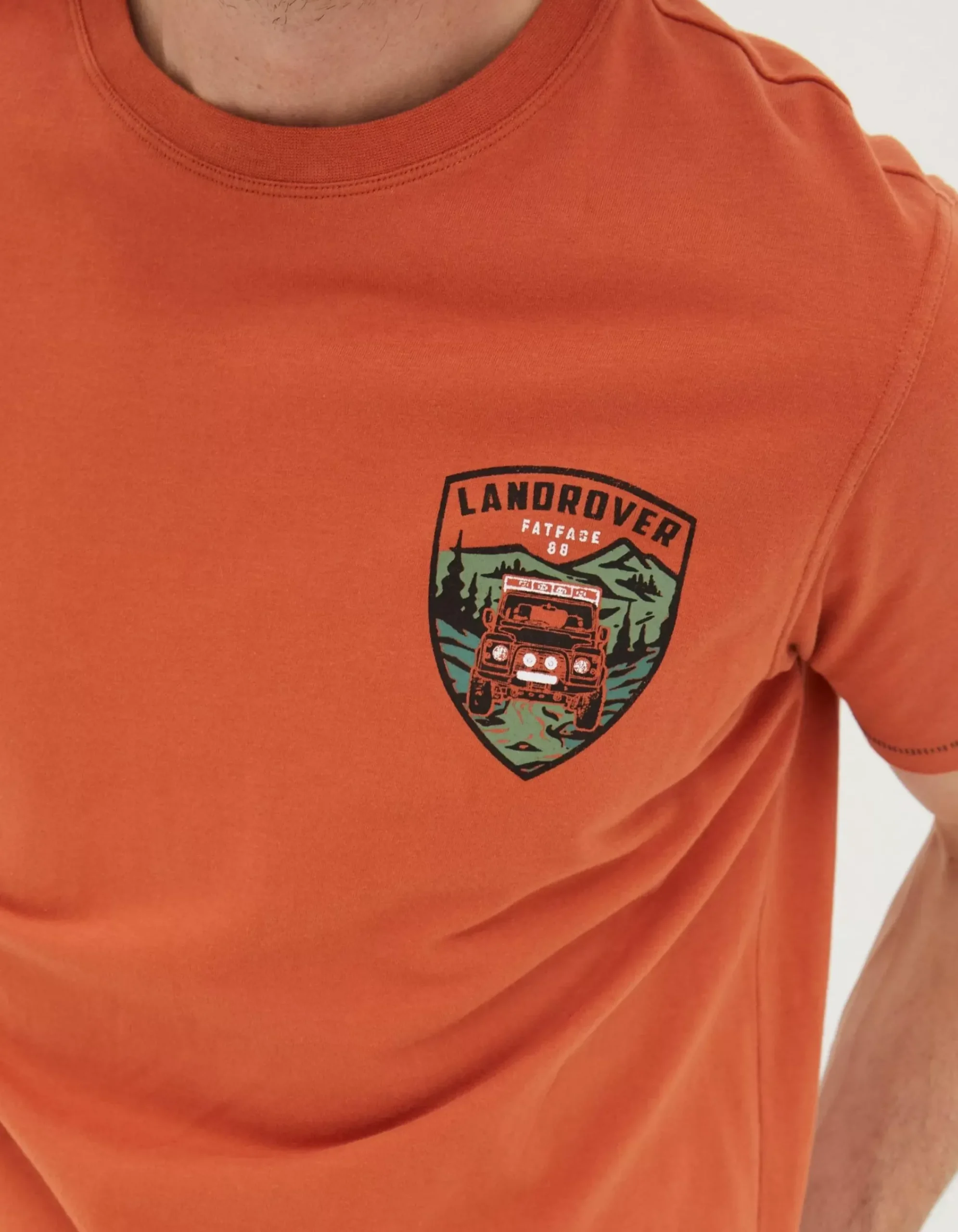 FatFace Land Rover Badge T-Shirt Dark Orange Sale