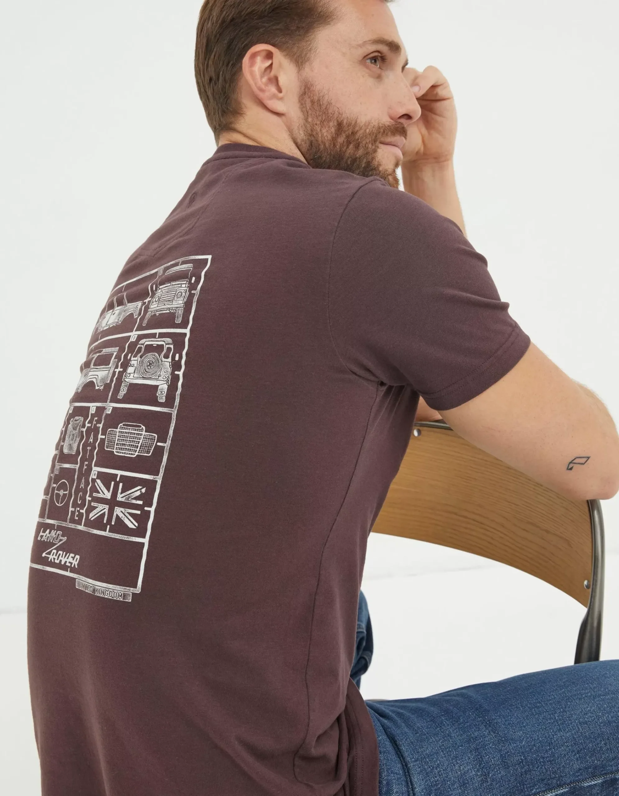 FatFace Land Rover Deconstructed T-Shirt Plum Best
