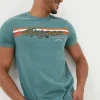 FatFace Land Rover Embroidered T-Shirt Dark Teal Discount