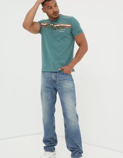 FatFace Land Rover Embroidered T-Shirt Dark Teal Discount
