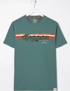 FatFace Land Rover Embroidered T-Shirt Dark Teal Discount