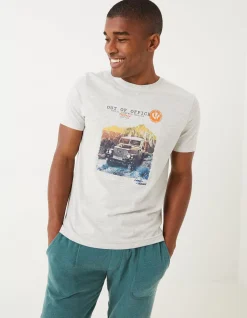 FatFace Land Rover Out Of Office T-Shirt Winter Wht Clearance
