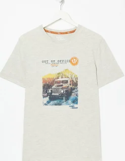 FatFace Land Rover Out Of Office T-Shirt Winter Wht Clearance
