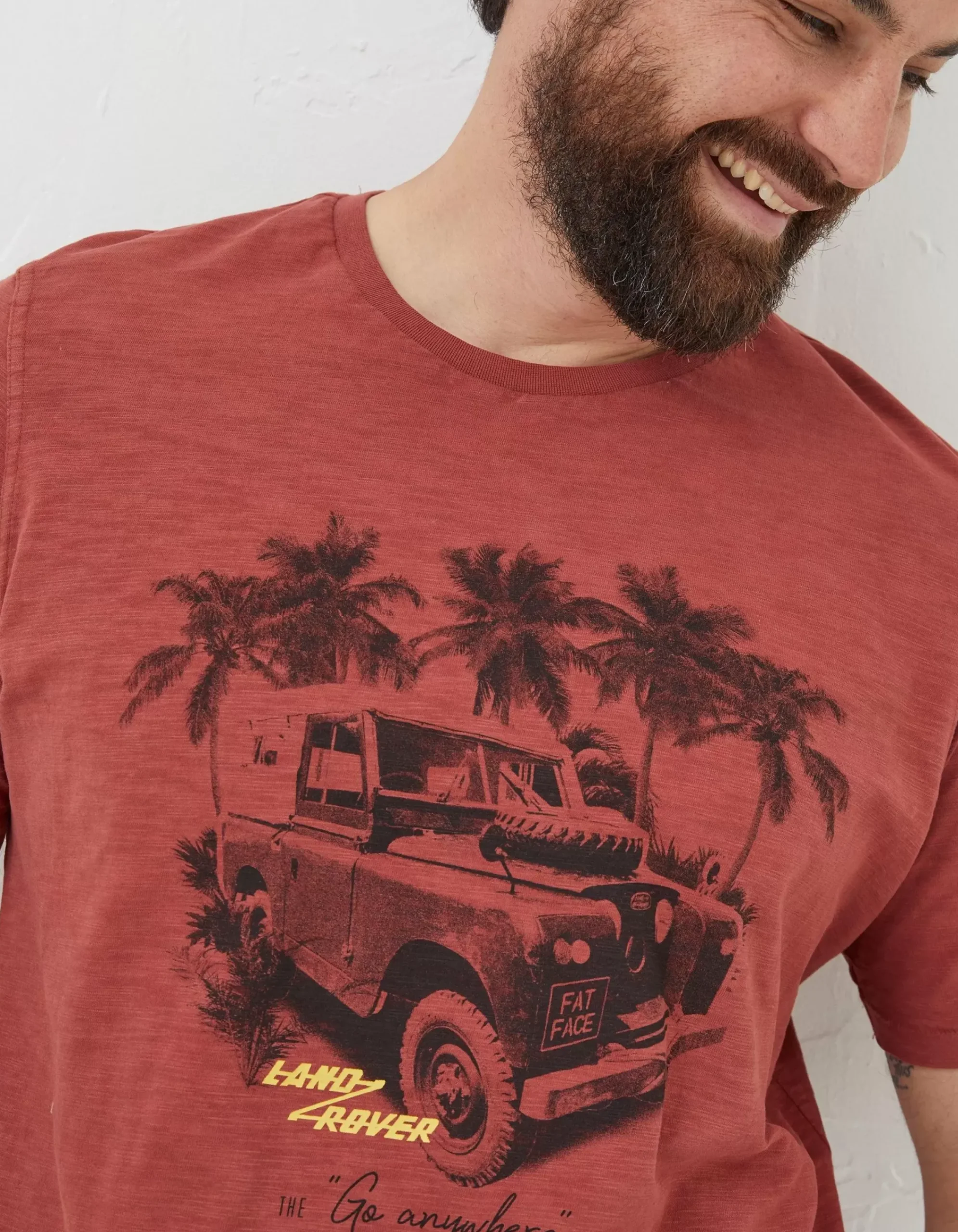 FatFace Land Rover Palm T-Shirt Rust Red Outlet
