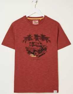 FatFace Land Rover Palm T-Shirt Rust Red Outlet