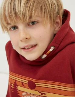 FatFace Land Rover Popover Hoodie Claret Red Online