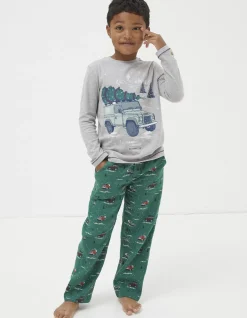 FatFace Land Rover Woven Pyjama Set Green Outlet