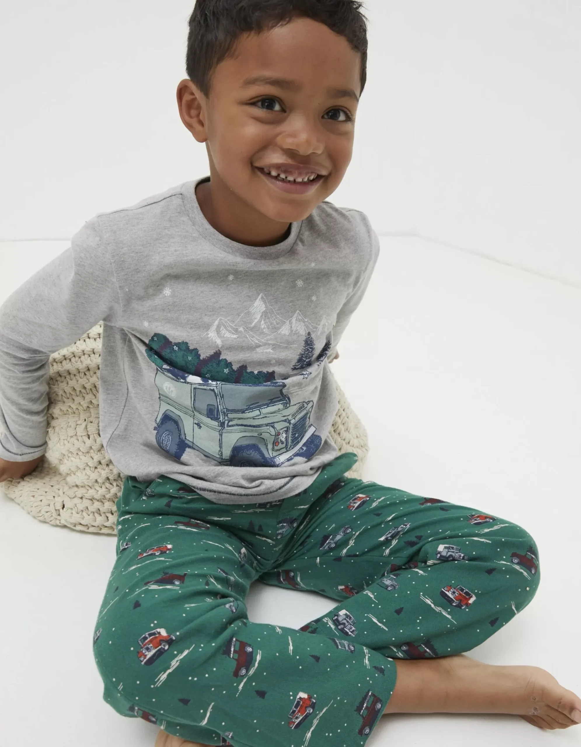 FatFace Land Rover Woven Pyjama Set Green Outlet