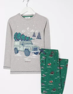 FatFace Land Rover Woven Pyjama Set Green Outlet