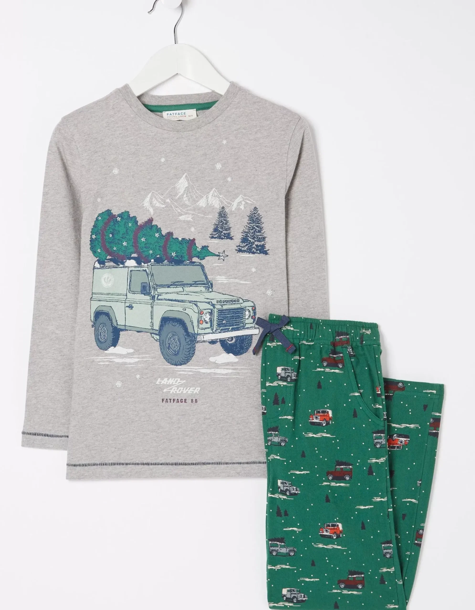 FatFace Land Rover Woven Pyjama Set Green Outlet