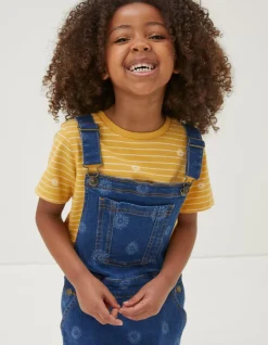 FatFace Laser Print Denim Pinafore Dress Denim Blue Online