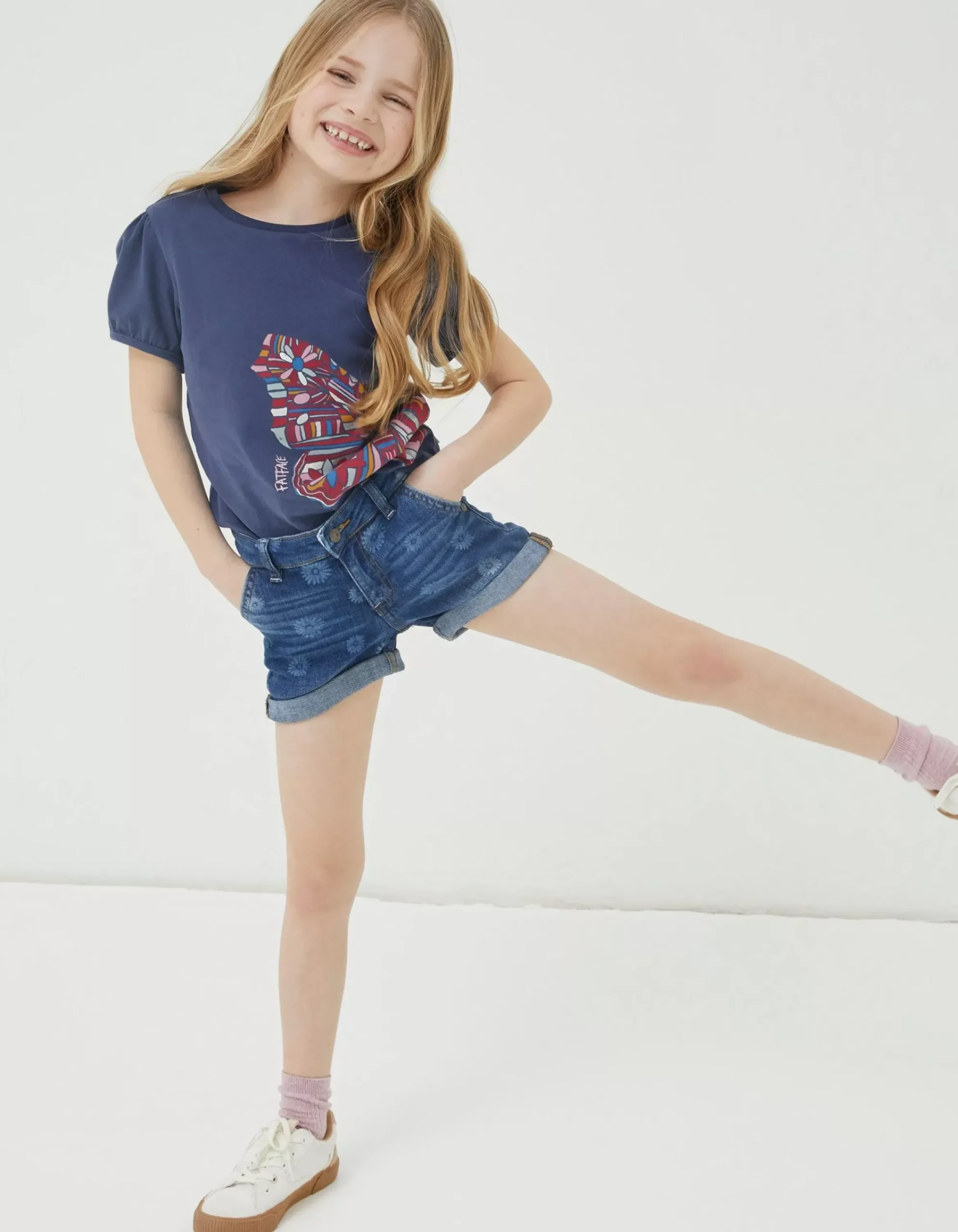 FatFace Laser Print Denim Shorts Denim Blue Best