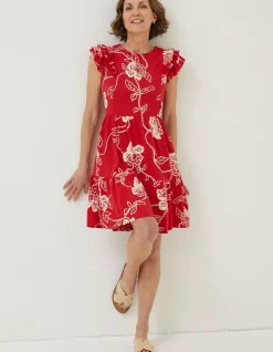 FatFace Laurie Batik Jersey Dress Tomato Red Hot