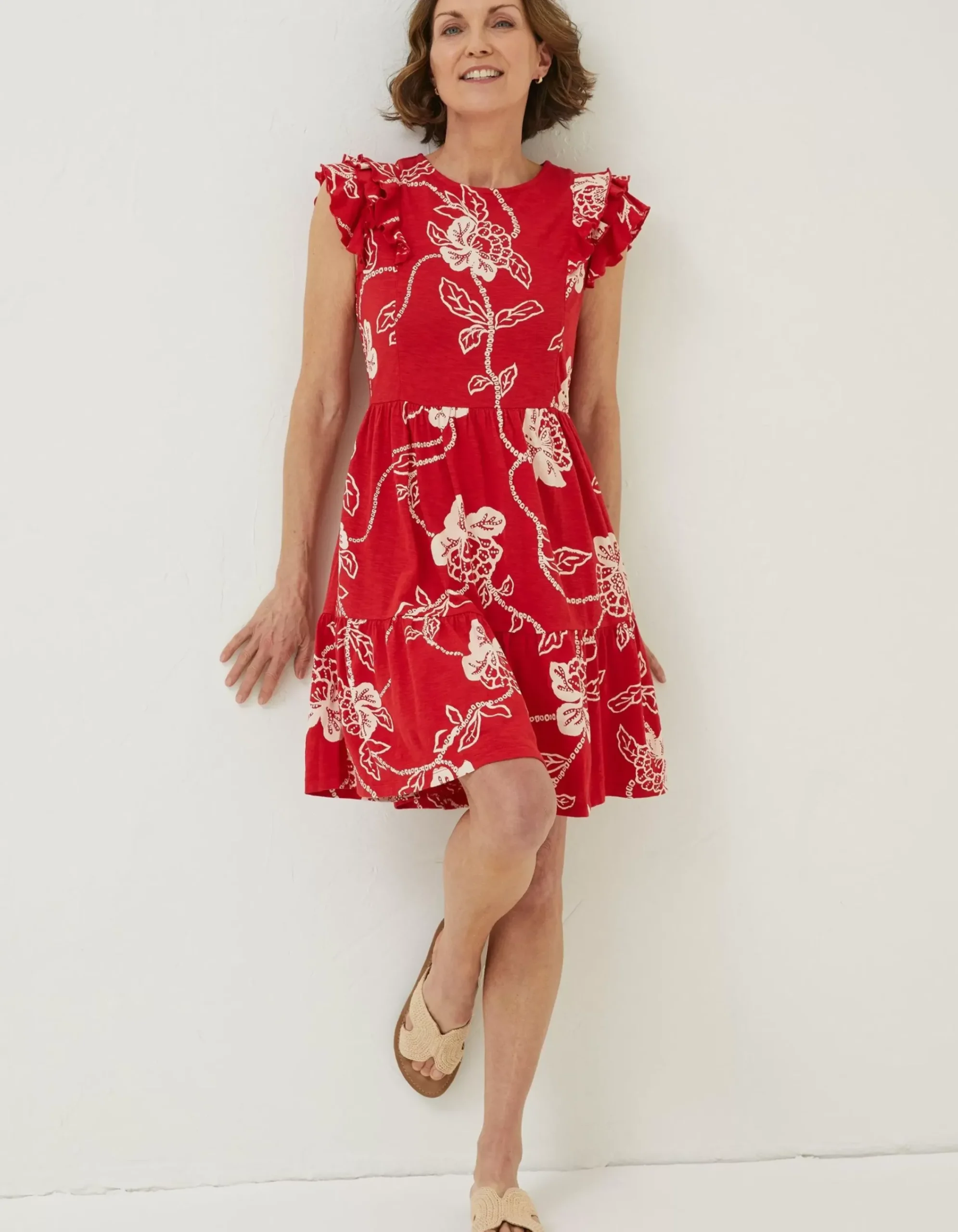 FatFace Laurie Batik Jersey Dress Tomato Red Hot