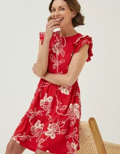 FatFace Laurie Batik Jersey Dress Tomato Red Hot