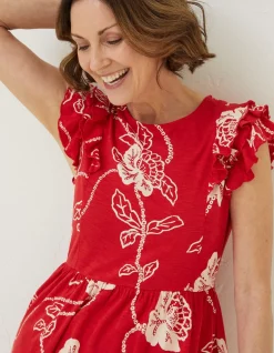 FatFace Laurie Batik Jersey Dress Tomato Red Hot