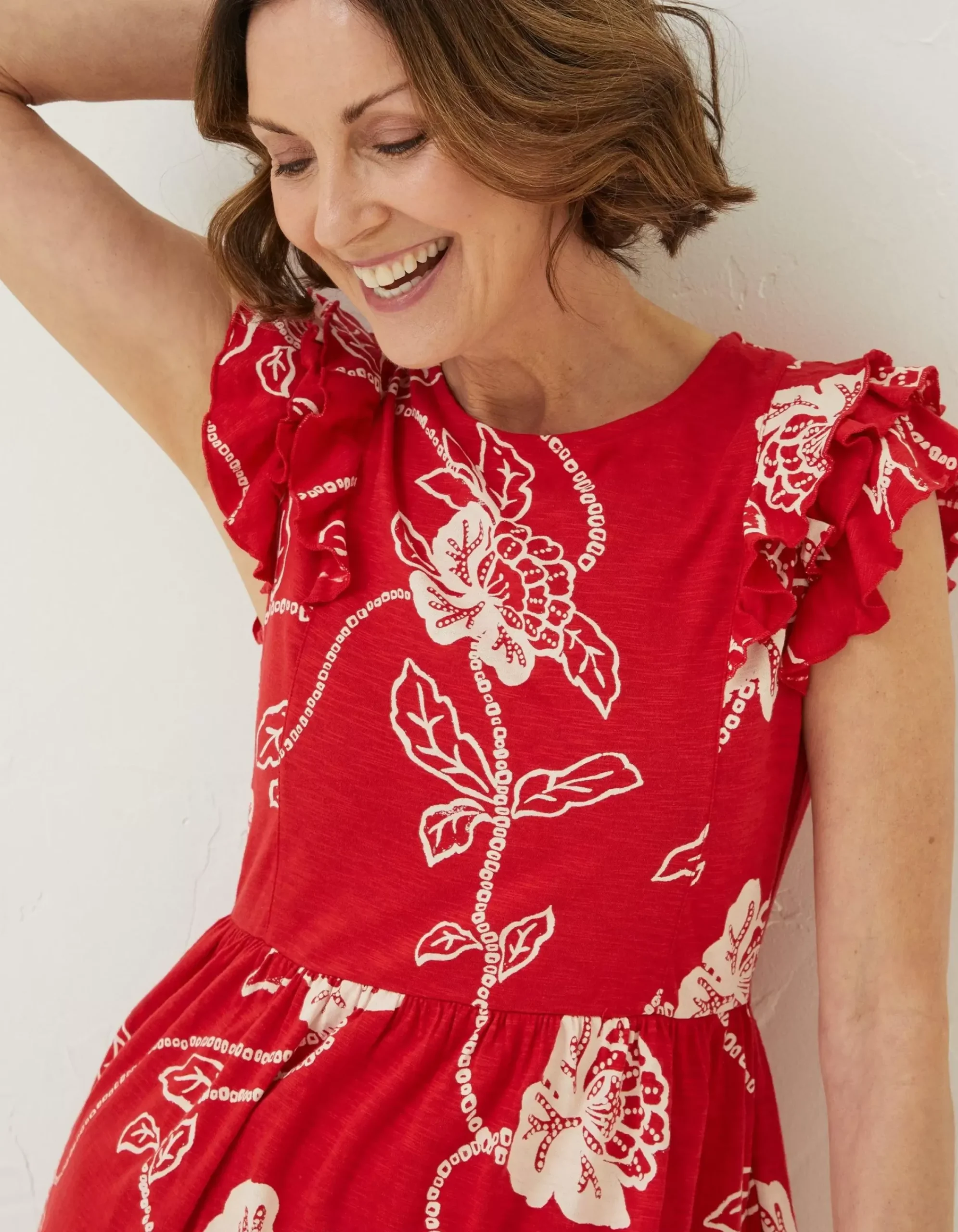 FatFace Laurie Batik Jersey Dress Tomato Red Hot