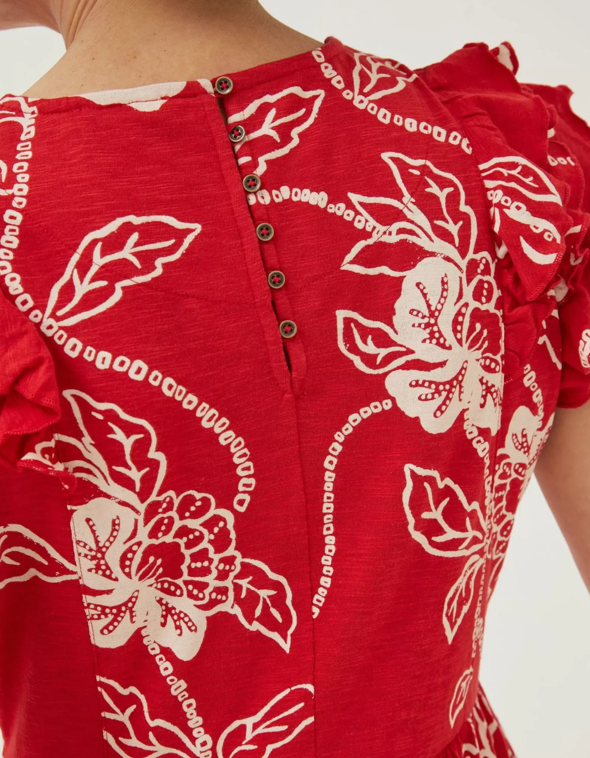 FatFace Laurie Batik Jersey Dress Tomato Red Hot