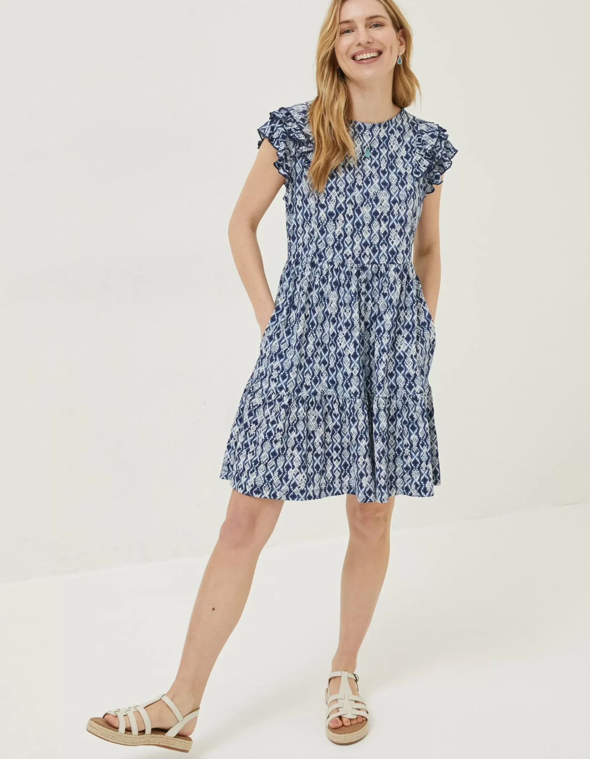 FatFace Laurie Geo Jersey Dress Navy Hot