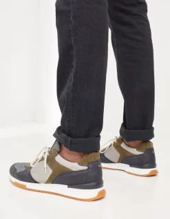 FatFace Leather Colour Block Trainers Navy Outlet