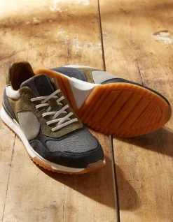 FatFace Leather Colour Block Trainers Navy Outlet