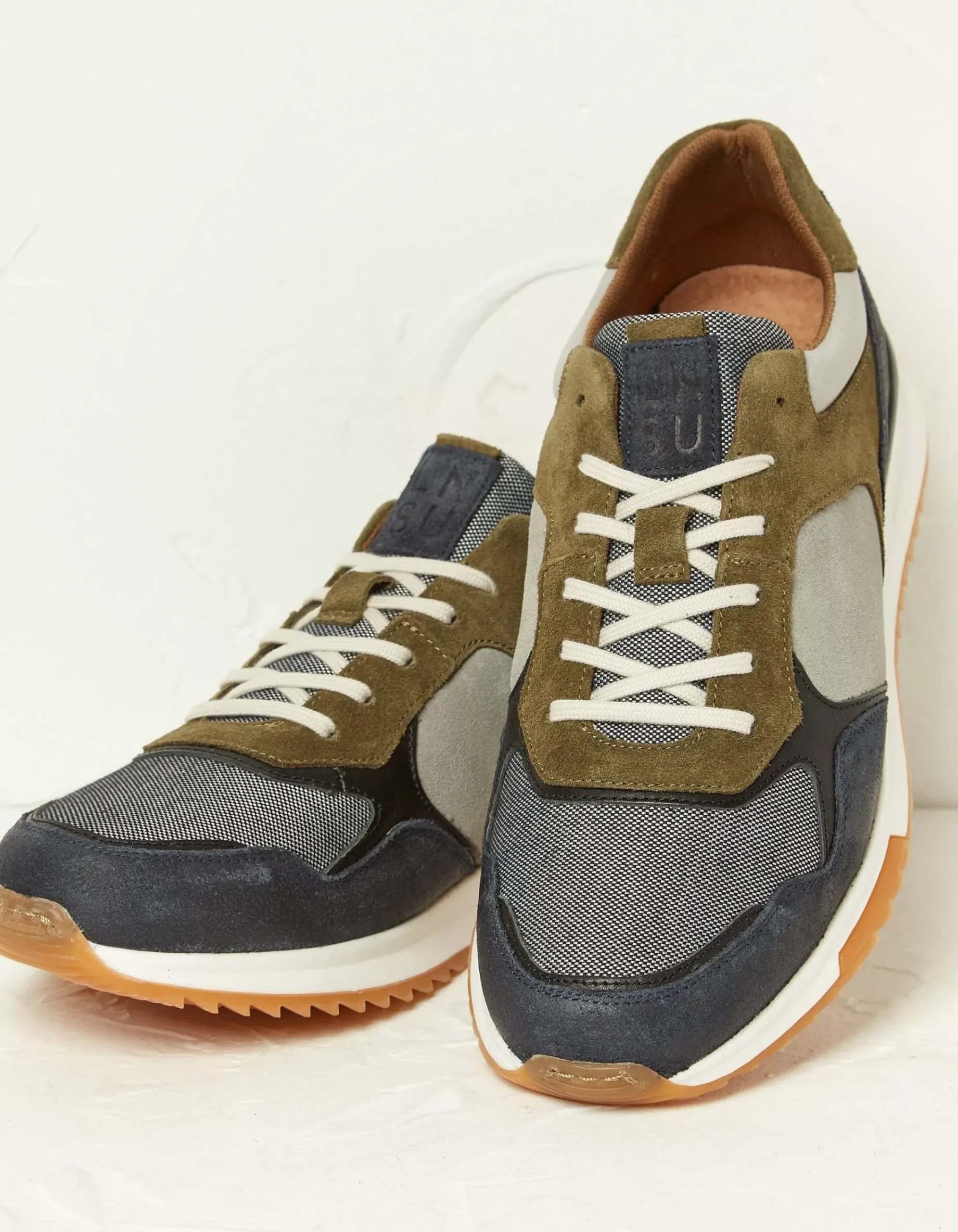 FatFace Leather Colour Block Trainers Navy Outlet