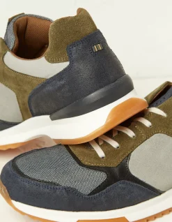 FatFace Leather Colour Block Trainers Navy Outlet
