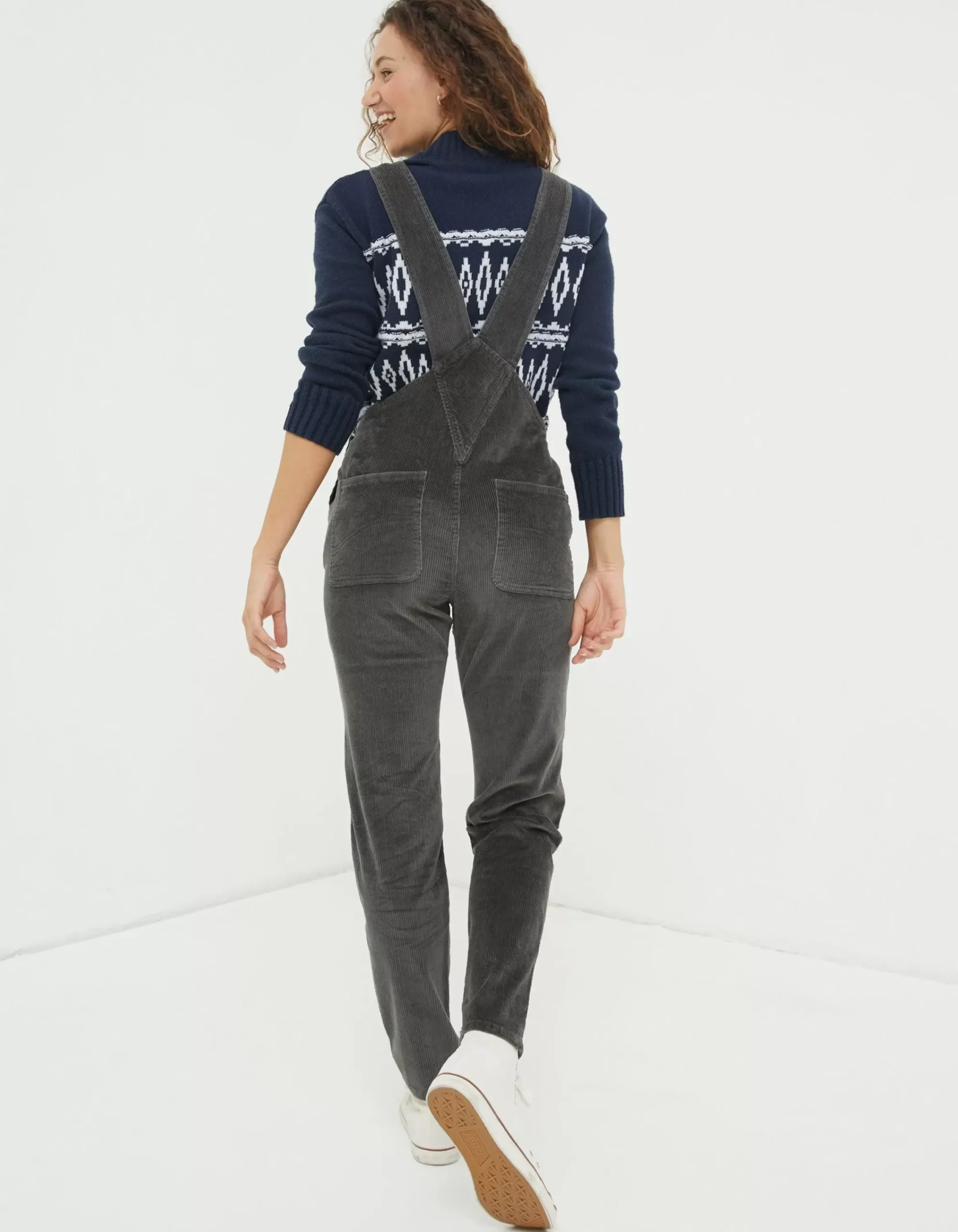 FatFace Lewes Cord Dungaree Charcoal Grey Hot