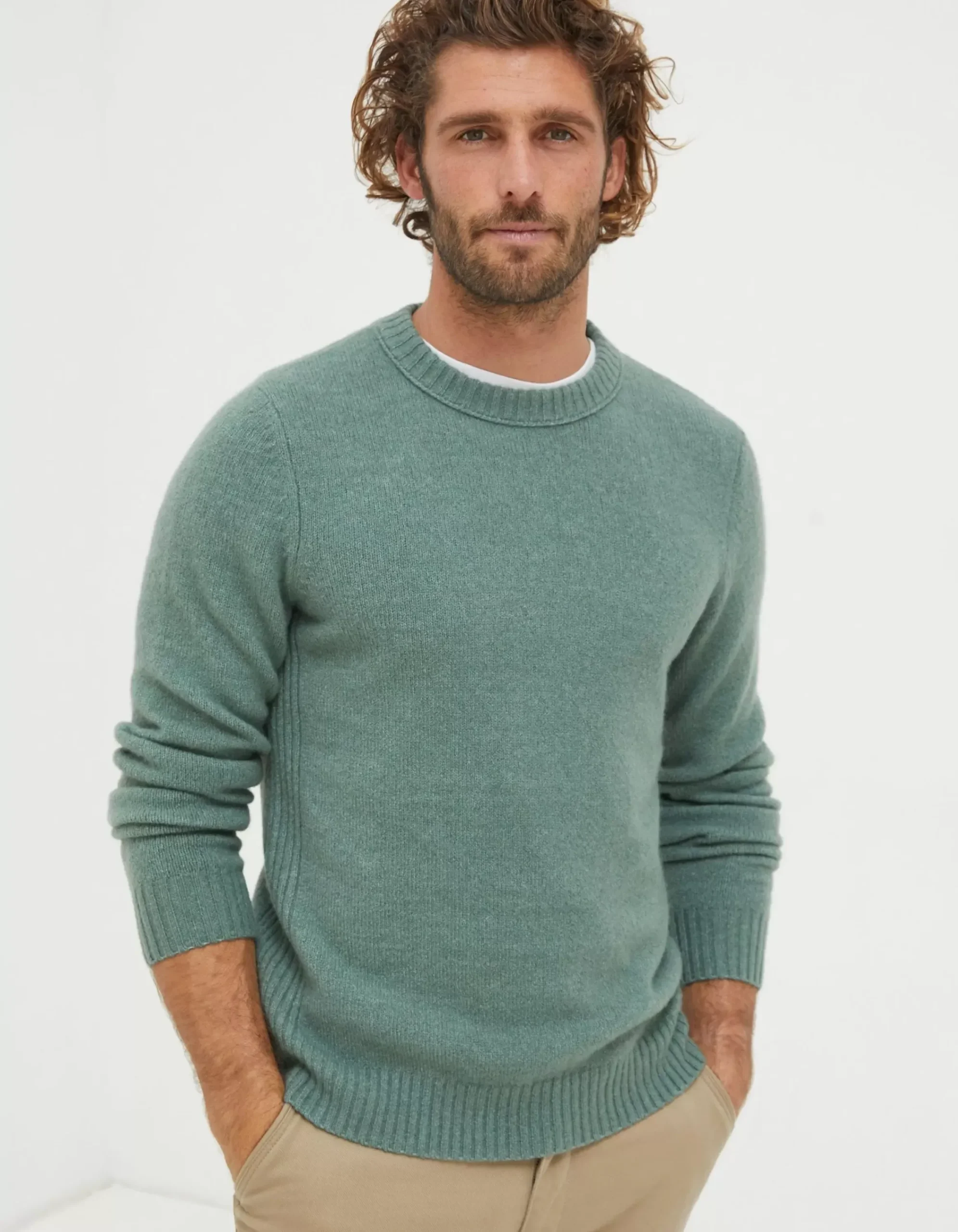 FatFace Lewes Crew Jumper Sage Green Online