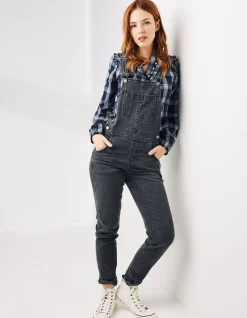 FatFace Lewes Slim Leg Denim Dungarees Vintage Grey Outlet