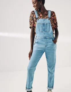 FatFace Lewes Slim Leg Denim Dungarees Vintage Pale Clearance