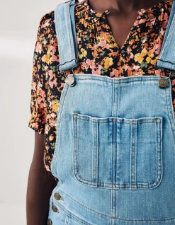 FatFace Lewes Slim Leg Denim Dungarees Vintage Pale Clearance