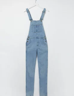 FatFace Lewes Slim Leg Denim Dungarees Vintage Pale Clearance